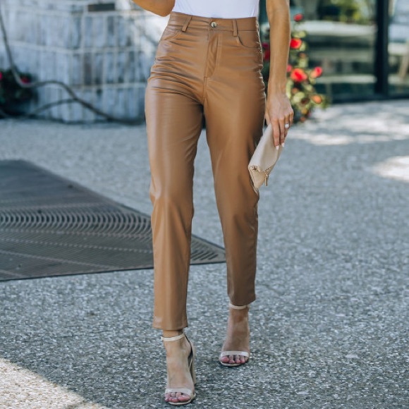 brown faux leather pants - Picture 2 of 4
